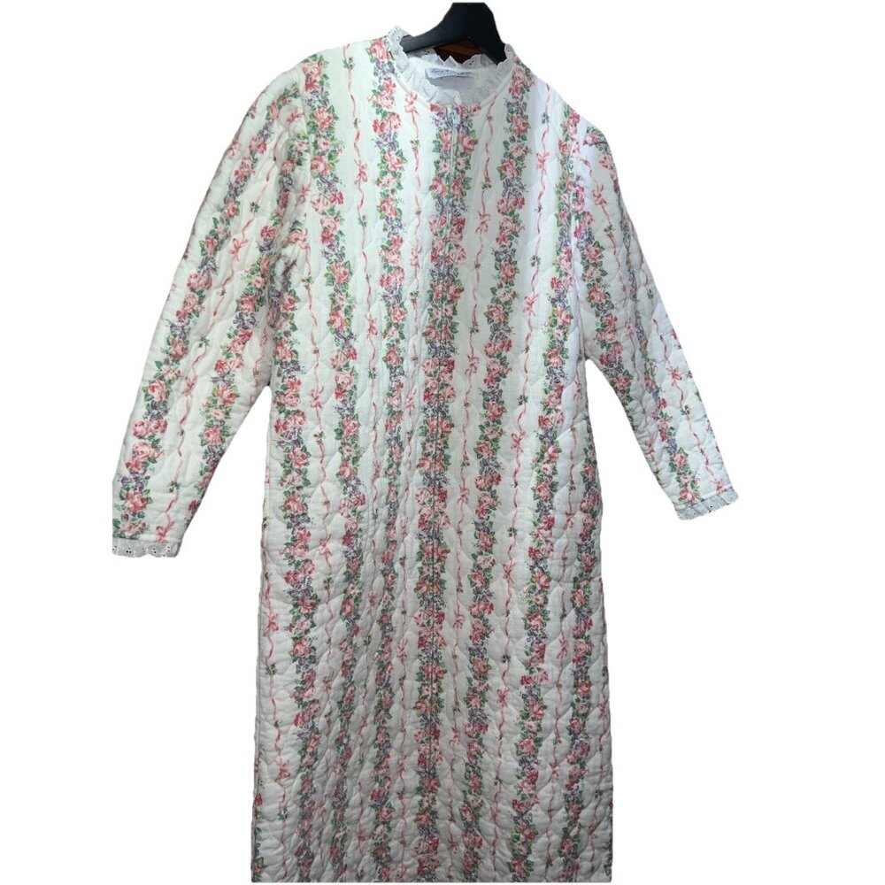Vintage Lanz of Salzburg Quilted Cotton Nightgown Floral Zip USA - Picture 3 of 15